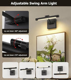 Joosenhouse Battery Operated Picture Light (2-Pack), 5000mAh Rechargeable Wall Light, Wireless Art Display Light with Remote Timer and Dimmer, 12.6-Inch Black Painting Light