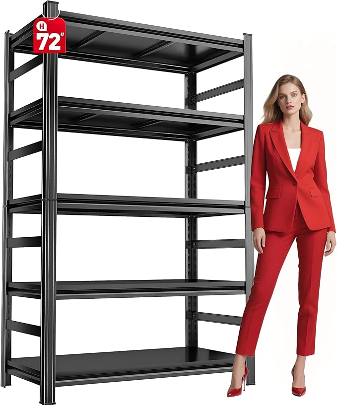 Garage Shelving Units, Heavy Duty 5-Tier Storage Shelves, Metal Adjustable Storage Rack, Steel Shelves, 2750 lbs Capacity, Industrial Shelving for Heavy Tools (Black, 16"Dx36"Wx70"H, 5-tier)