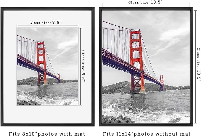 Frametory, 11x14 Metal Picture Frame with Mat for 8x10 Picture & Real Glass, Aluminum Photo Frame Collection (Black, 2 Pack)