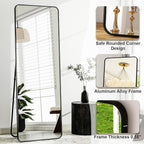 HARRITPURE 56"x21" Full Length Mirror, Black Rounded Corner Aluminum Frame Floor Standing Mirror Hanging/Leaning Wall for Living Room Bedroom Cloakroom