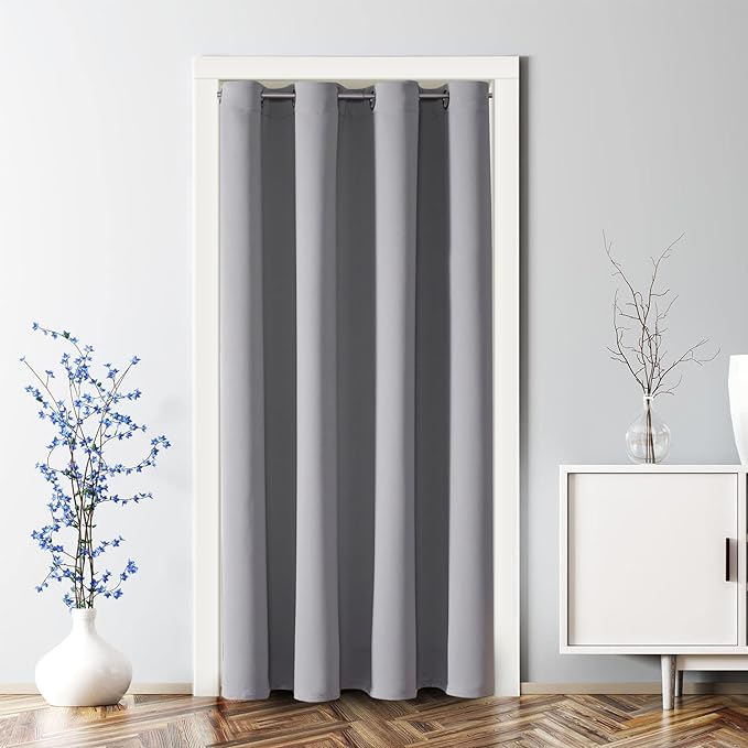 ChrisDowa Blackout Door Curtains for Doorway Privacy, Grommet Closet Curtains for bedroom closet door, Thermal Insulated Temporary Doorway Cover Room Divider Drapes (1 Panel, Light Grey, 34 x 80 Inch)