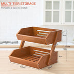 G.a HOMEFAVOR Fruit Basket for Kitchen, 2-Tier Fruit Bowl for Kitchen Counter, Vegetable Storage Stand for Fruit Shop, 15 mm Thickness, Brown