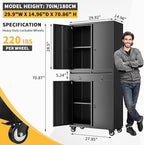 PioneerWorks 73" Metal Storage Cabinet w/Locking Doors | Adjustable Shelves + 2 Drawers | Robust Utility Storage for Garage Organization-Dark Black with Legs