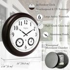 20" Evander Large Outdoor Atomic Wall Clock with Temperature & Humidity, Waterproof Outdoor Clock Thermometer Combo for Patio, Pool and Garden Decor,Oil Rubbed Bronze Black