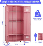 Aobabo Metal Wardrobe Cabinets with Lock, 2 Door Metal Closet wtih 4 Adjustable Shelves and 2 Hannging Rod, Lockable Locker Cabinet, Storage Locker for Home, Office,Pink, Assembly Required