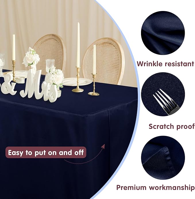 HolidayIdeas Fitted Navy Table Covers - 96 x 30 Inch - 2 Pack Rectangle Tablecloths for 8 Foot Tables, Polyester Fabric Tablecloth for Parties, Holiday Dinner, Wedding, Trade Show