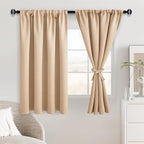 JIUZHEN Blackout Curtains for Bedroom - Thermal Insulated Room Darkening Noise Reducing, 52 x 54 Inch Length Curtains for Living Room, Set of 2 Panels with Tiebacks, Beige