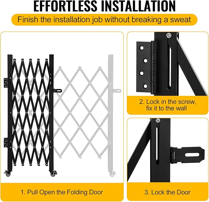 Folding Security Gate 35.83''W X 48.03''H Steel Scissor Door Gate Barricade Gate Expandable Security Gate Flexible Accordion Security Gate with 360° Wheels&Padlock