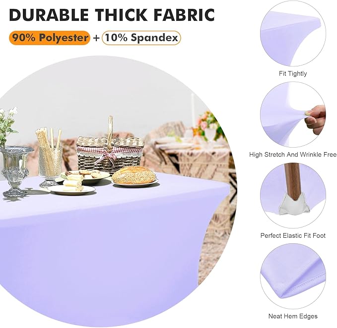 SEPARO 2Pack, 6FT Spandex Table Cover Lavender Fitted Rectangular Tablecloth Stretchable Fabric Tablecloth 6 ft Wrinkle-Free for Party Tradeshows Banquet Weddings Cocktail, 2 Pcs