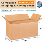 Long Moving & Shipping Boxes 18x9x9 inches (10-Pack) - Extra Strength 200 lb vs Regular - Corrugated Strong Packing Boxes for Moving - Heavy Duty Box - Long Box for Shipping by IDL Packaging