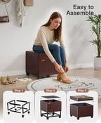 17.7 inches Synthetic Leather turfed Ottomans Cube with Storage, Metal-Framed Square Storage Ottoman Foot Rest Stool Holds 770 LB for Dorm Living Room Bedroom Brown UASND63R