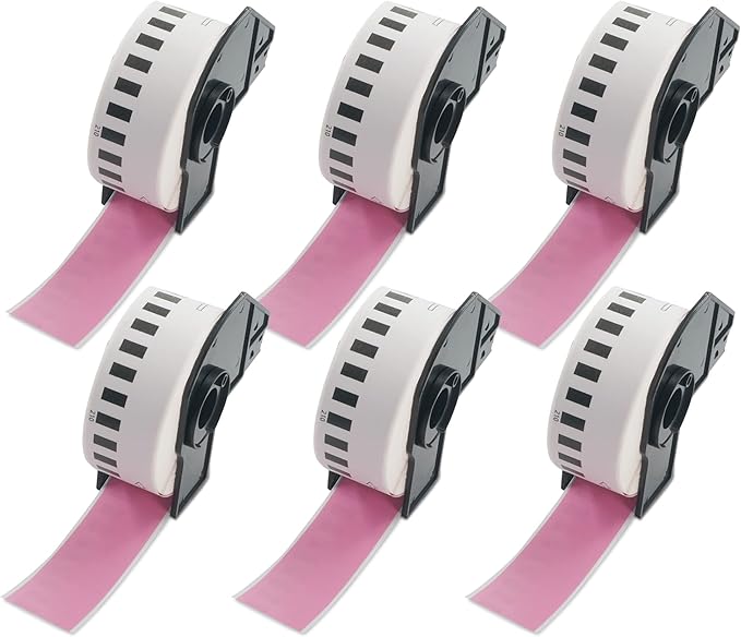 BETCKEY - Continuous Length Labels Replacement for Brother DK-2210 (1.1 in x 100 ft), Compatible with Brother QL Label Printers [6 Rolls/Continuous Labels, Pink]