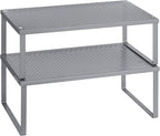 SONGMICS Spice Racks, Set of 2 Metal Cabinet Shelf Organizers, Countertop Organizers, Shelf Risers, Stackable, Expandable, Silver UKCS401G01