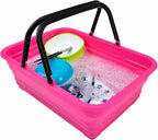SAMMART Collapsible Basket with Handle 8L (2.1 Gallon)- Portable Outdoor Picnic Basket/Crate - Foldable Basin for Washing Dishes,Camping,Hiking (Rose Pink (Set of 2))