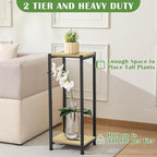 Tall Plant Stand Indoor,31 Inch Plants Stands,2 Tier Metal Plant Stand with Heavy Duty Wood,Yellow Oak and Black