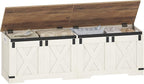 59" Storage Chest, Large Storage Trunk with 2 Hinges, Farmhouse Wooden Box Bench, Lift-Top Organizer Chest, Entryway Trunk for Bedroom, Living Room, White and Brown SB15014X