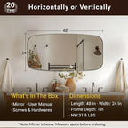ANDY STAR Brushed Nickel Bathroom Mirror, 24x48 Oblong Mirror with Stainless Steel Metal Frame, Silver Oval Vanity Mirror for Over Sink, Modern Anti Rust Wall Mounted