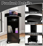 Podium Stand Portable,Mobile Wood Pulpit Podium Hostess Stand Reception Desk with Adjustable Shelf and Lockable Wheels for Churches Conference School