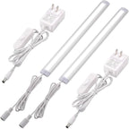 Under Cabinet LED Light Bar 12", Single Closet Light for Kitchen Counter Shelf Cupboard, Display Cases Back Lighting, 120V Wall Plug in, On Off Switch, 2 Light Bars, White Wires, Daylight