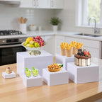 6PCS Buffet risers Acrylic Cubes for Display Food risers for Buffet Table White Dessert Table displays Set Cube Boxes Display Nesting Riser Stands Cupcake Stands for decor5/6/6.8/7/7.5/8IN