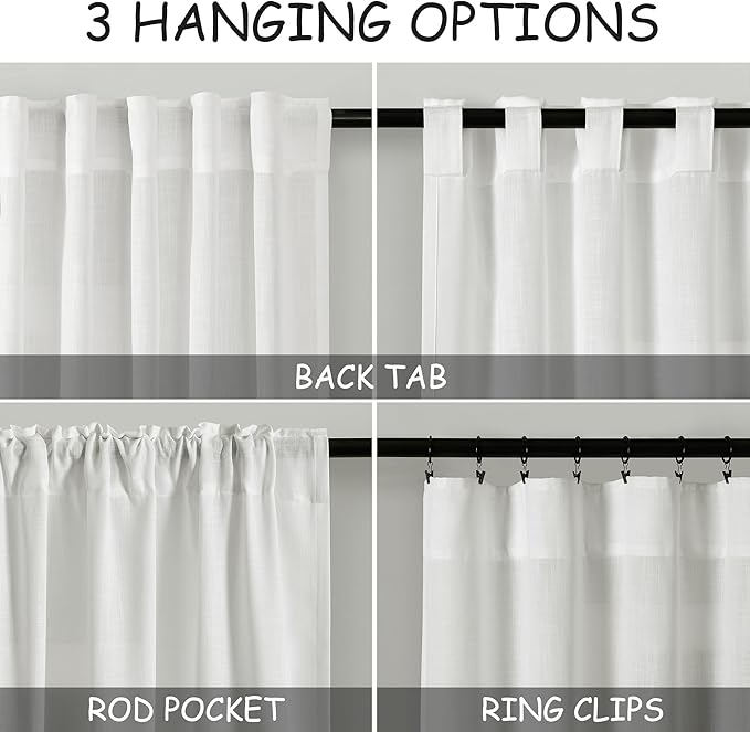Nanspring Off White Semi Sheer Linen Curtains 78 inch Length for Living Room Back Tab Rod Pocket Modern Farmhouse Coastal Decor Off White Cotton Textured Gauze Curtains for Dining Room Office 52x78