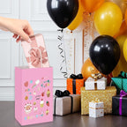 Toovip 100 Pack 5.25x3.25x8.25 Inch Small Light Pink Kraft Paper Bags with Handles Bulk, Gift Wrap Bags for Favor Grocery Retail Party Birthday Shopping Business Goody Craft Merchandise Take Out Sacks