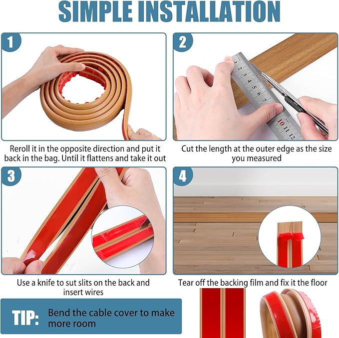 Floor Cord Covers for Wires 10FT Cable Hider Wire Cover Self Adhesive Cord Hider Floor for Offices, Homes, Workshops, Warehouses Cable Cavity 0.39" W x 0.27" H