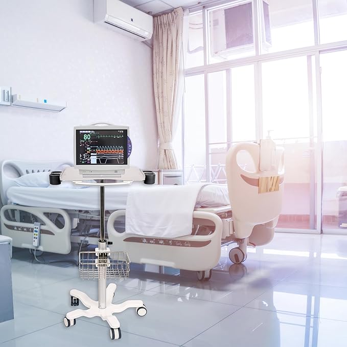Medical Mobile Trolley Cart with Wheels - Height Adjustable Stainless Steel Dental Cart Rolling Desktop with 16.5"× 16.5" Large Tabletop for Dental Offices, Hospitals, Labs