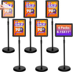 6 Pack Adjustable Sign Stand Holder 8.5'' x 11" Heavy Duty Floor Standing Sign with Base and Snap open Frame Pedestal Stand for Indoor Outdoor Display Vertical Horizontal View (Round Corner)