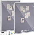 Suzile 2 Pcs Gray Enclosed Bulletin Board Lockable Cork Case Notice Board Aluminum Framed Waterproof Locking Cabinet with Mounting Screws for School Class Office Wall Display Pictures 48x36 Inch