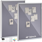 Suzile 2 Pcs Gray Enclosed Bulletin Board Lockable Cork Case Notice Board Aluminum Framed Waterproof Locking Cabinet with Mounting Screws for School Class Office Wall Display Pictures 48x36 Inch