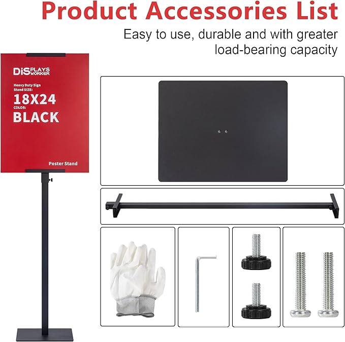 DISPLAYSWORKER Poster Stand for Display,Double Sided Banner Stand with heavy duty Base, Metal Floor Standing Sign Holder Up to 78 inches for Board & Foam Sign (Single-Pole)