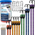 GOEASY0312 Premium Bungee Cords Heavy Duty - 17 Piece Bungee Cords with Hooks in A Storage Jar Includes 10", 18", 24", 30", 36", 48" Bungie Cord & Cargo Net Bundle
