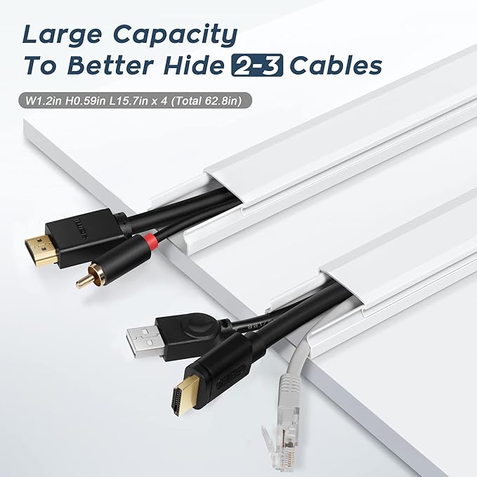 Cable Cover, 62.8in Paintable Cord Cover Kit, Hide Cords for TV, Cord Concealer Cable Channel 4xL15.7in W0.98in H0.5in
