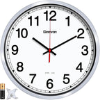 Geevon 14 Inch Atomic Wall Clock - Self-Setting Analog Clock with Automatic Time Sync - Battery Operated for Home Office School - Silver Frame