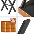 IBUYKE Square Makeup Stool with X-Leg Foot Rest, PU Footrest, Ottoman Seat, Multi-Use as Small Side Table, for Bedroom, Living Room, Light Brown LG-71J