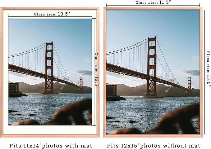 Frametory, 12x16 Metal Picture Frame with Mat for 11x14 Picture & Real Glass, Aluminum Photo Frame Collection (Rose Gold, 2 Pack)