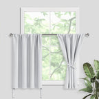 JIUZHEN Short Blackout Curtains for Small Window - Cafe Room Darkening Privacy Energy Saving Window Curtains Tiers for Bathroom,Kitchen, W 42 x L 30, Set of 2 Panels with Tiebacks, Greyish White