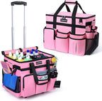 Extra Large Rolling Cleaning Caddy Bag with Wheels, Cleaning Baskets Bags with Detachable Trolley For Housekeepers , Water Resistant Cleaner Supplies Organizer with Wheels for Kitchen, Car