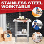 DuraSteel 24x24 Stainless Steel Work Table - NSF Commercial Prep Metal Table - Outdoor Pizza Oven Stand w/Under Shelf - Kitchen Island Laundry Utility Garage Microwave Stand Large Rolling Storage Cart