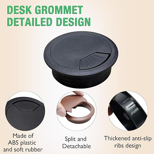 5 Pcs Desk Grommet 2-3/8" / 60 mm, Desk Cord Hole Cover, Cable Grommet ABS Plastic, Desk Hole Grommet for Home & Office Pc, Detachable Adjustable Cable Cord Organizer-White
