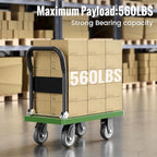Upgraded Foldable Push Cart Dolly | 560 lbs. Capacity Moving Platform Hand Truck | Heavy Duty Space Saving Collapsible | Swivel Push Handle Flat Bed Wagon - Green
