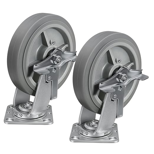 8'' × 2'' Caster Wheels, Heavy Duty Industrial Casters, Rubber Wheels with Roller Bearing, Load 1000lbs per Swivel Caster for Cart Dolly Toolbox Trolley (2 Brake)