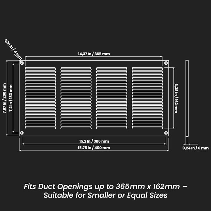 Repa Market 5-Pack Air Vent Cover 16x8 Inch (Outer Dimensions) White Galvanized Steel Louvered Grill Cover with Mesh Screen/Wall or Ceiling Vent/HVAC Register for Indoor and Outdoor Ventilation