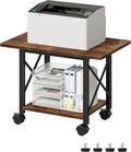 23.6" Under Desk Printer Stand, 2-Tier Printer Table with Wheels Adjustable Feet for Home Office, Study, Living Room, Rustic Brown and Black TPS01BF