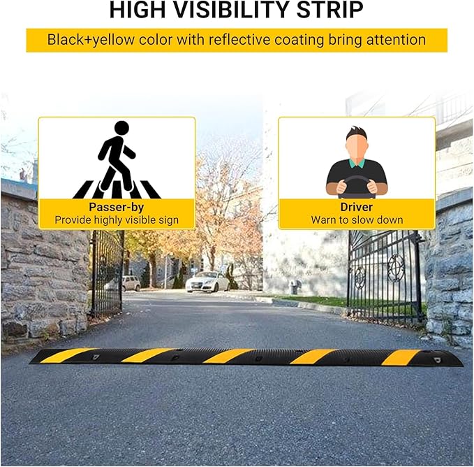 6 FT Heavy Duty Rubber Speed Bump 4-Pack, Driveway Cable Protector Ramp with Installation Bolts for Parking Lots, Garage & Gravel Roads