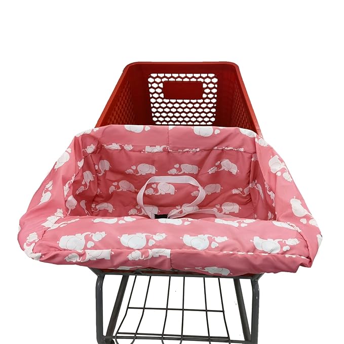 Pozico Baby Shopping Cart Cover for Baby Girl or Boy, Machine Washable/Portable with Carry Bag-Pink White Elephant