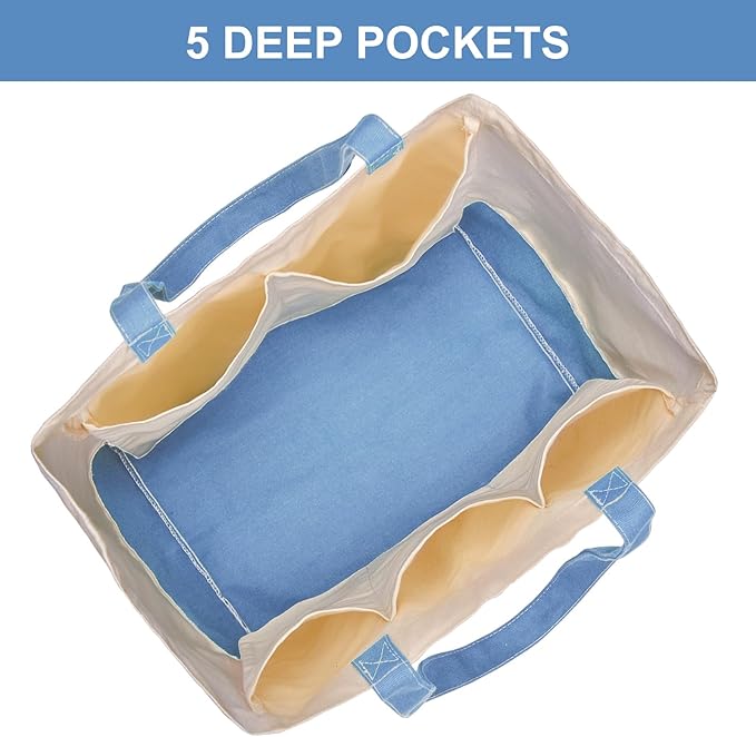 Reusable Grocery Bags Heavy Duty, 8.3 gal Foldable Large Canvas Tote Bag with Handles, Holds 60 lbs Canvas Shopping Bags, 3 Pack（Off White+Light Blue）