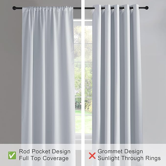 PONY DANCE Rod Pocket White Curtains - Window Curtain Draperies Rod Pocket Thermal Insulated Room Darkening Drapes for Dining Room, 52 Wide x 84-Inches Long, Greyish White, 2 Pieces