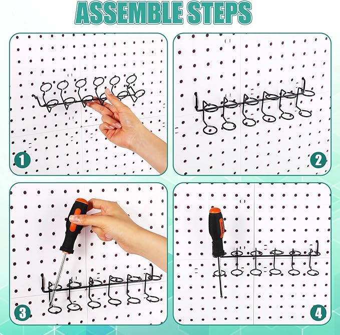 Coume 6 Pcs Pegboard Screwdriver Holders Organizer Pegboard Plier Holders Stainless Steel Peg Board Tool Utility Hooks Accessories Shelving Display Multi-Ring Tool Racks for Shop Store(Black)